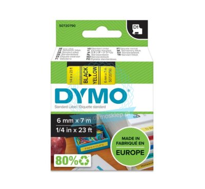 Dymo D1 Standard Labels 6mm x 7m black/yellow